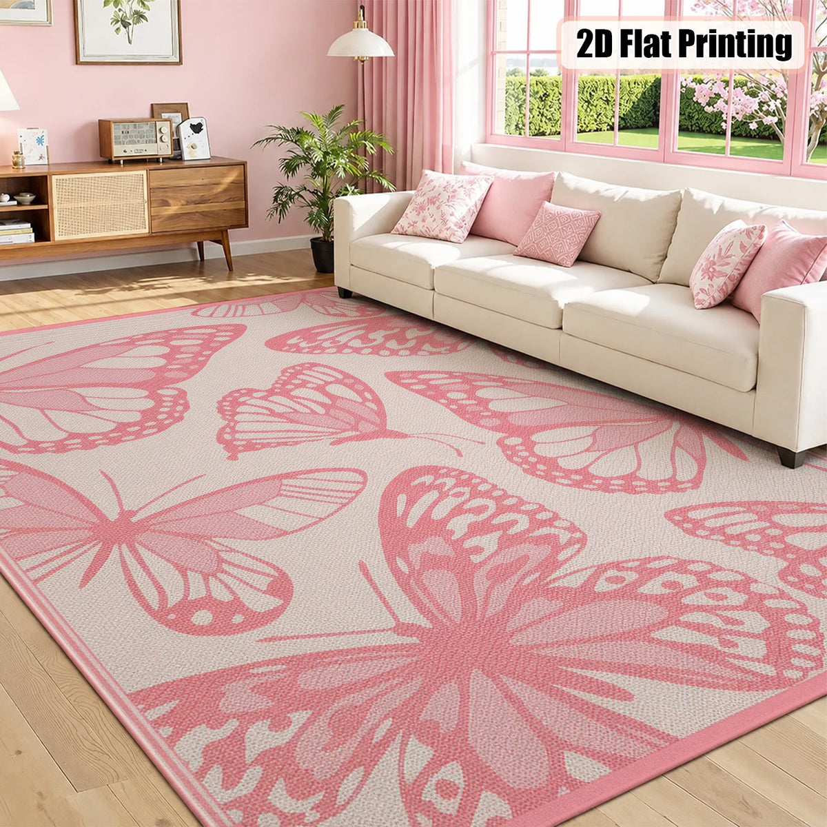 Soft Velvet Butterfly Rug With Non Slip Backing, Machine Washable