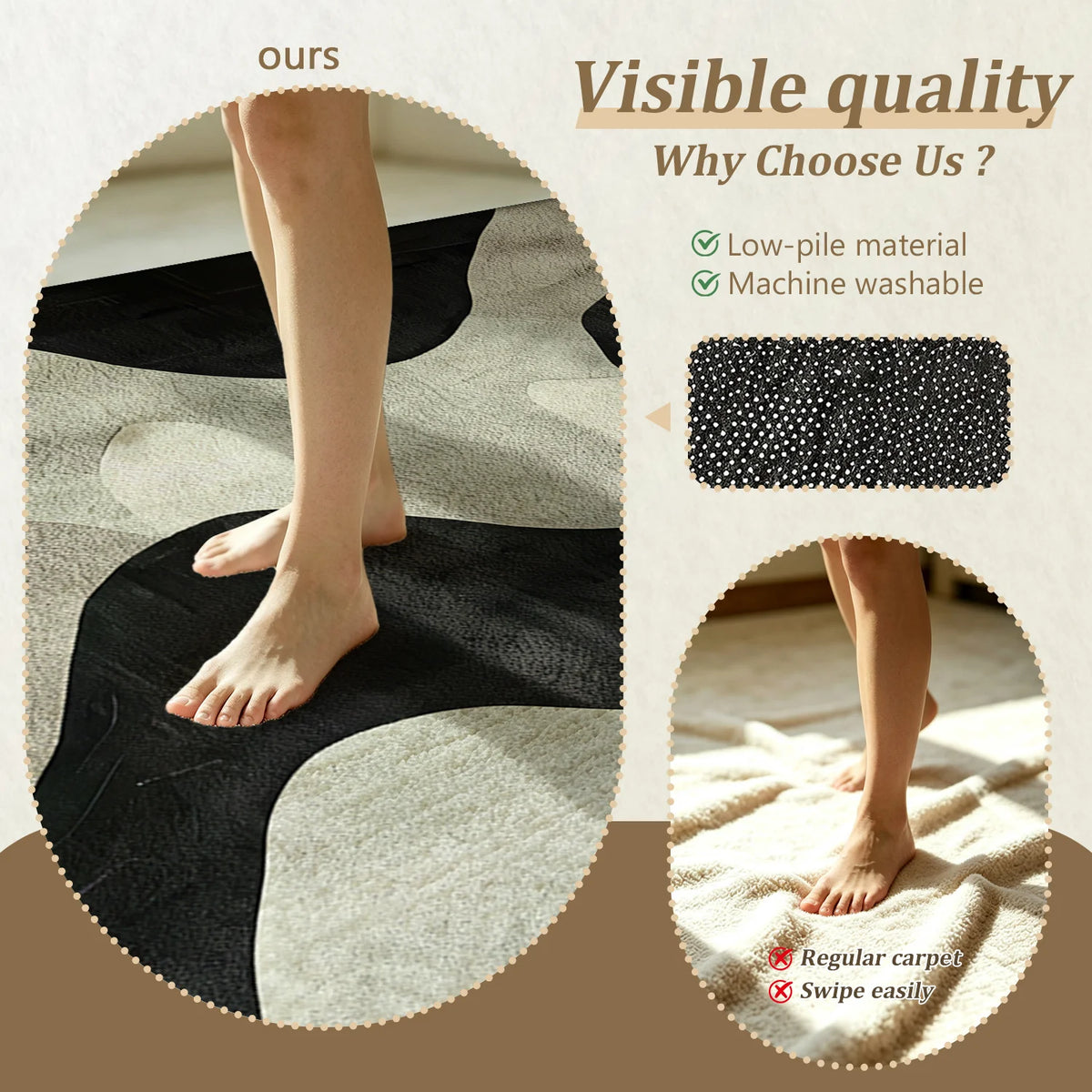 Machine Washable Velvet Abstract Rug With Non Slip Backing