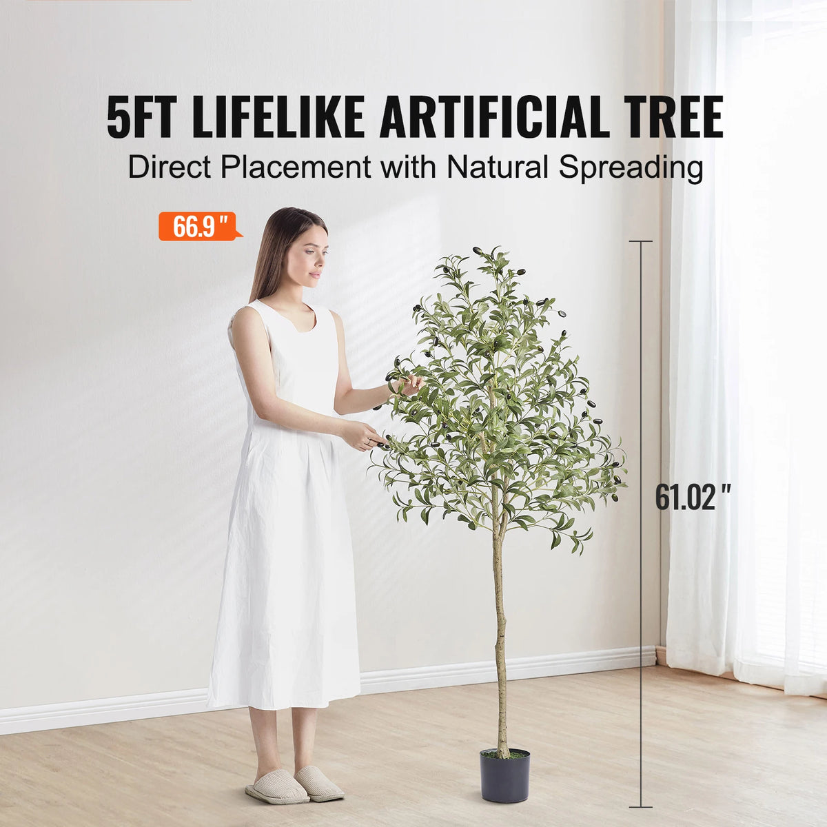 SucceBuy Artificial Olive Tree 4/5/6FT Tall Faux Plant Secure PE Material Anti-Tip Tilt Protection Low-Maintenance Tree for Home