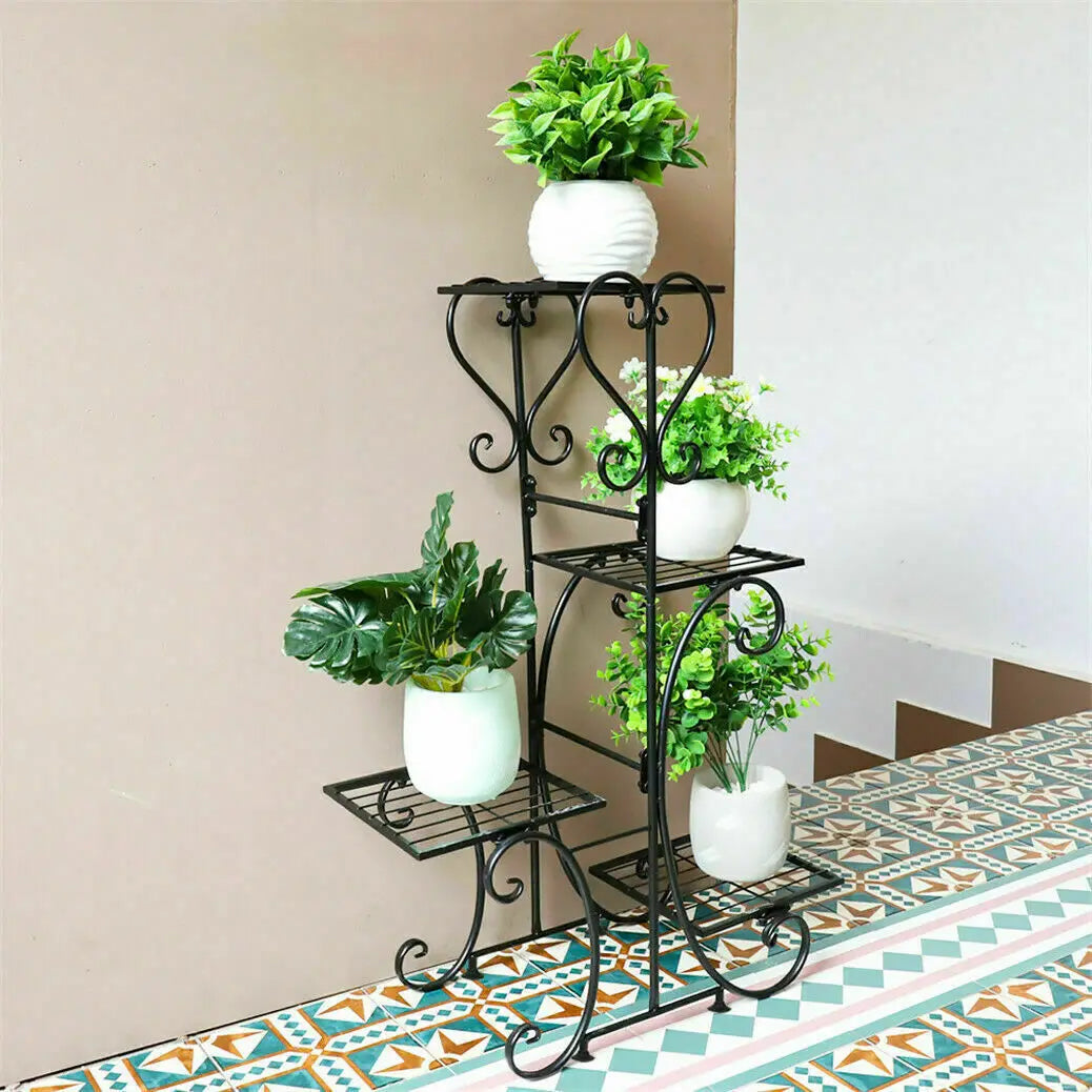 Four Tier Metal Plant Stand for Indoor Outdoor Garden Display