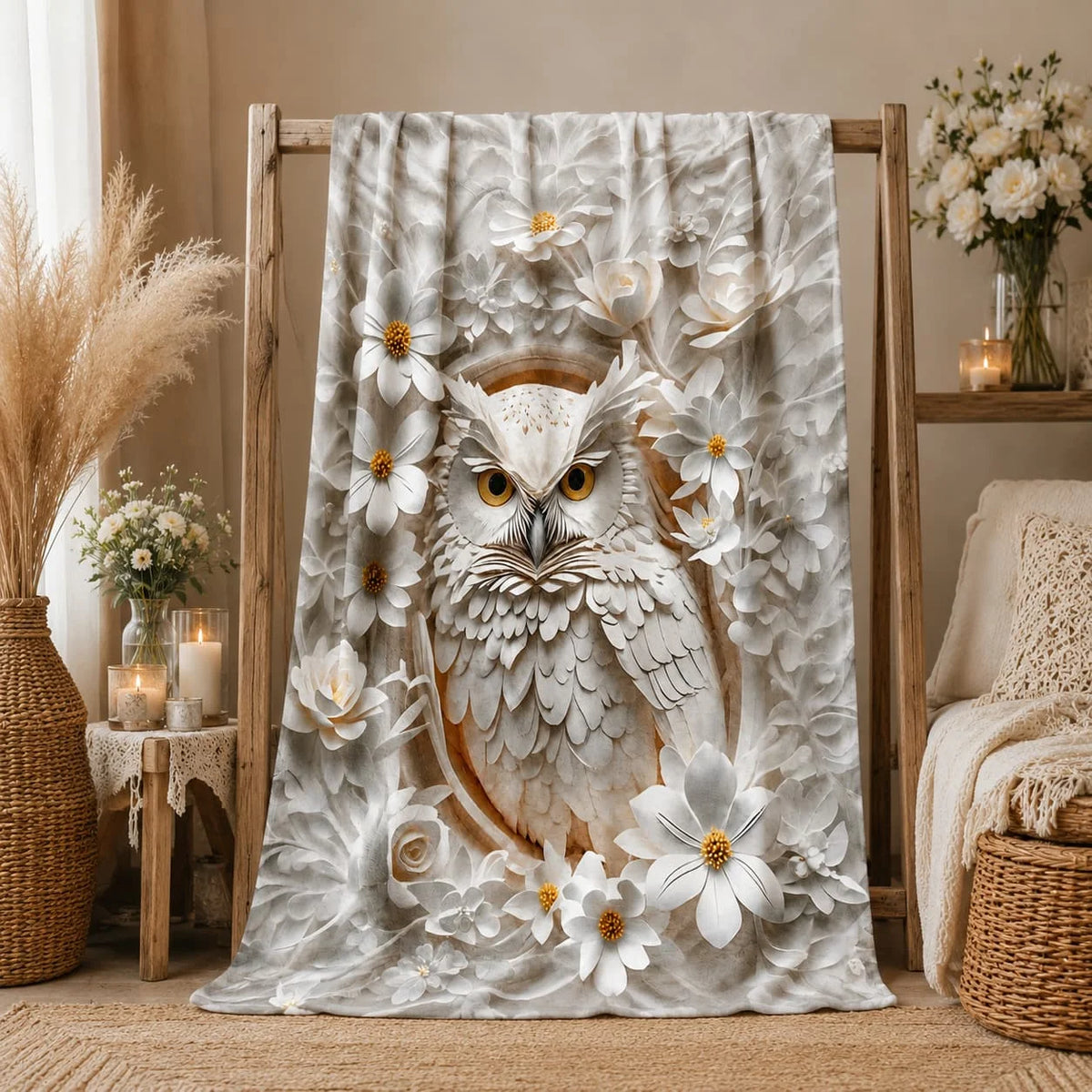 Fantasy Owl Printed Fluffy Throw Blanket for Cozy Home Decor