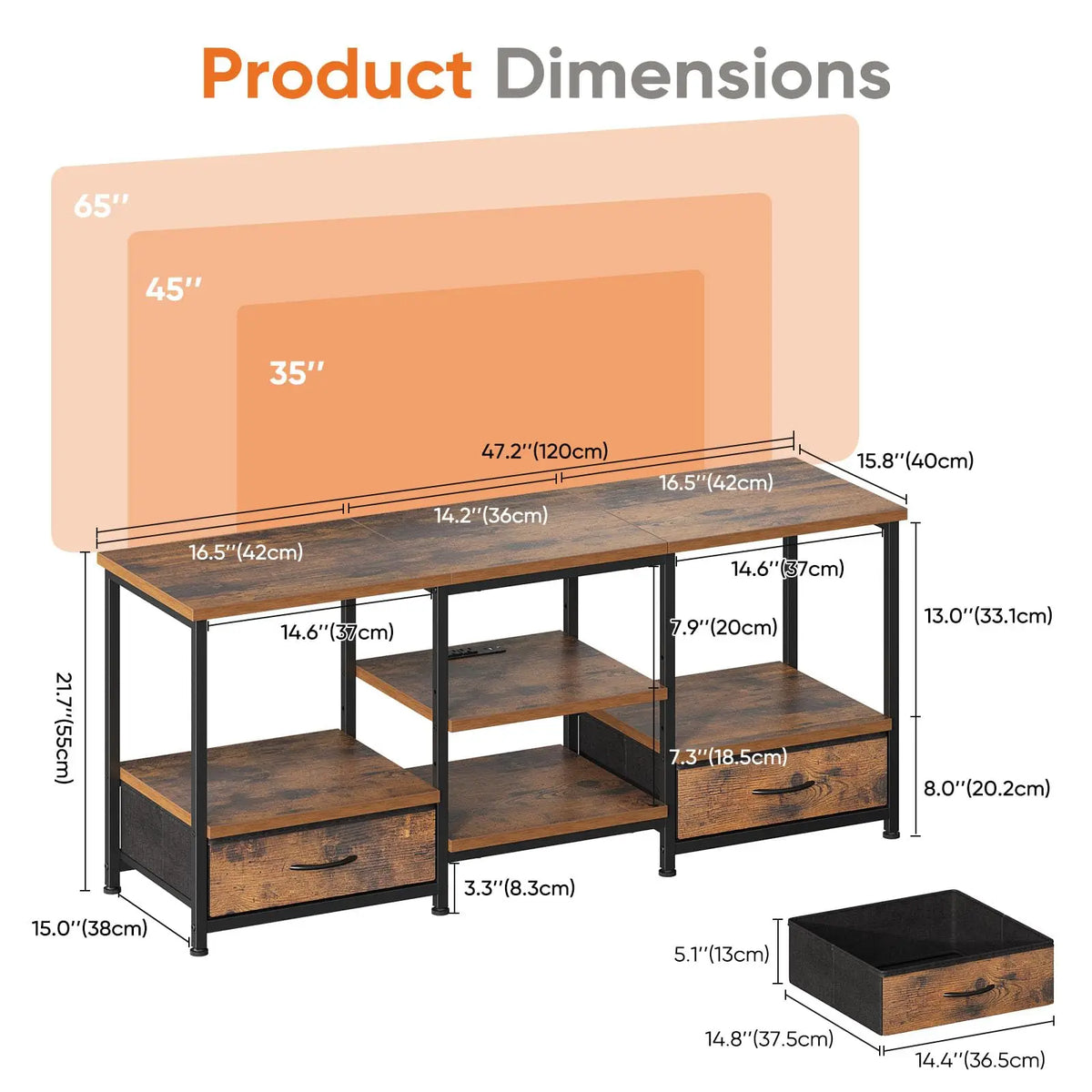 JHK Wooden TV Stand Entertainment Center With Adjustable Storage Shelves