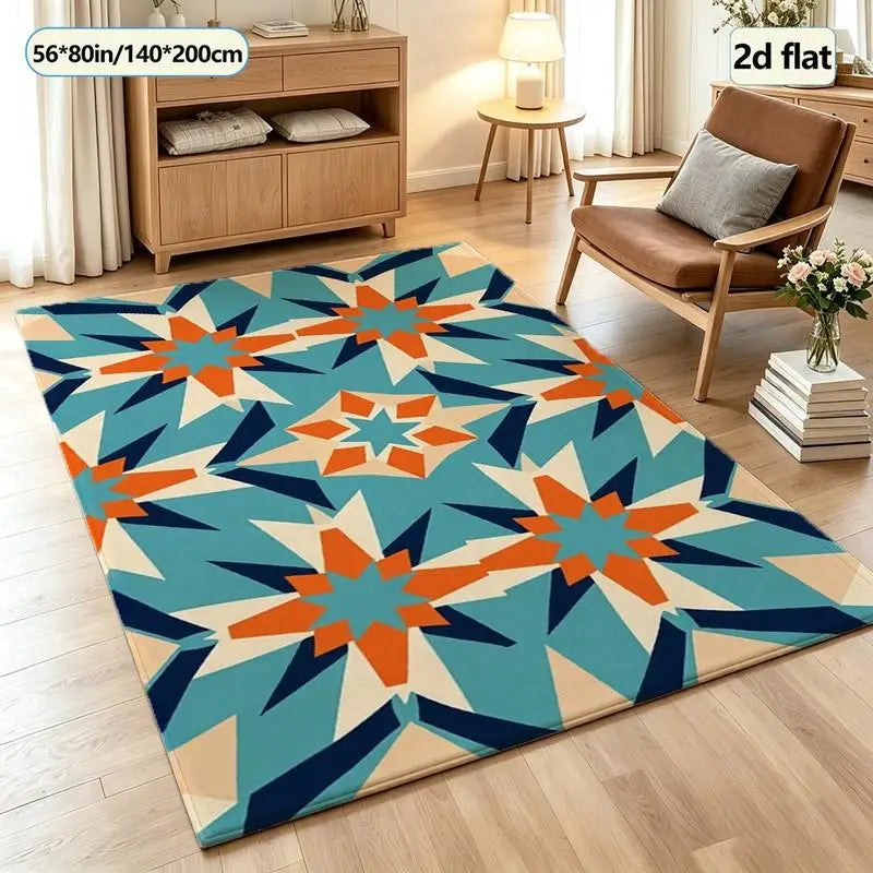 Boho Star Geometric Carpet Flooring, Southwestern Tribal Style Area Rug for Living Room Bedroom Home Decor