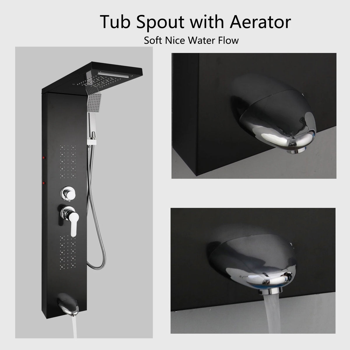 Stainless Steel Shower Panel With LED Head And Body Jets