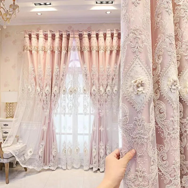 Vintage Embroidered Curtains With 3D Relief, Dual Layer Privacy Design