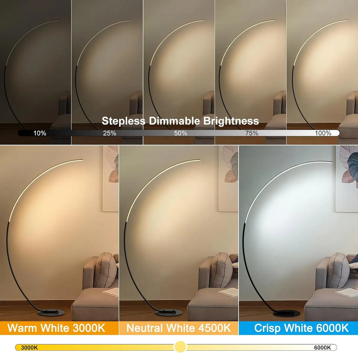 IYUNXI Arched LED Floor Lamp With Remote Dimmable Ambient Lighting