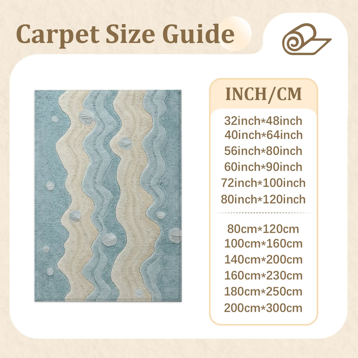 Machine Washable Coastal Wave Seashell Rug With Non Slip Backing