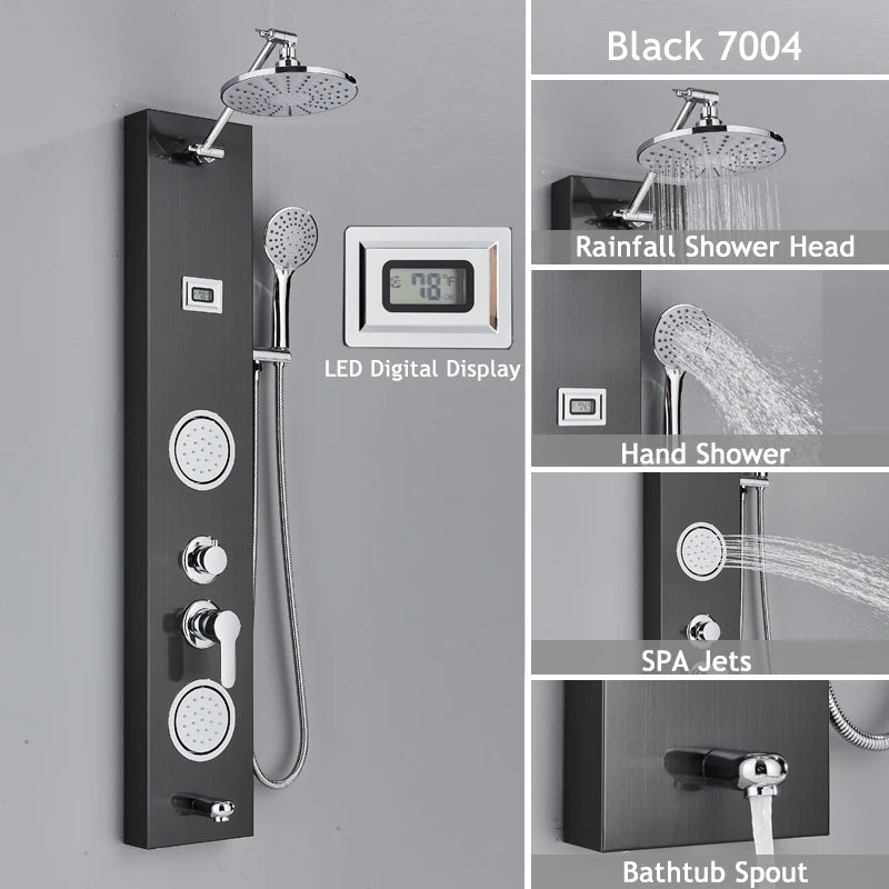 Shinesia LED Shower Panel With Massage Jets And Rainfall Faucet