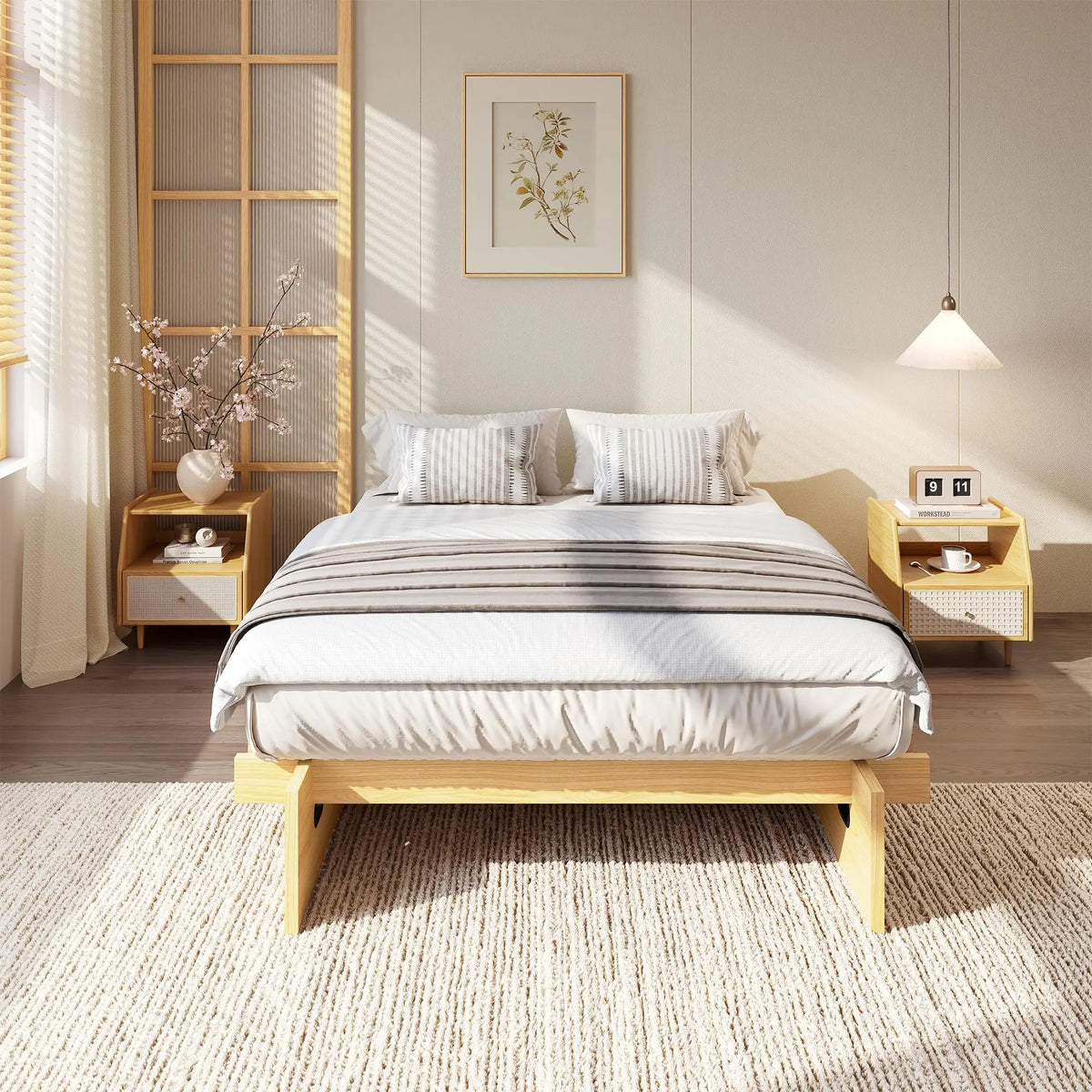 HiMISS Wood Platform Bed Frame Without Headboard Box Spring Free