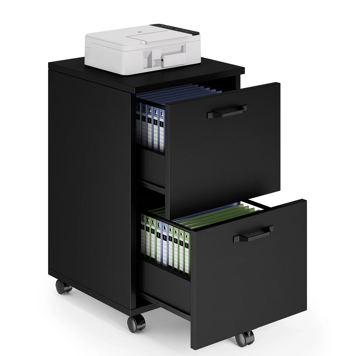 JHK Wooden Rolling File Cabinet With Drawers And Lockable Wheels