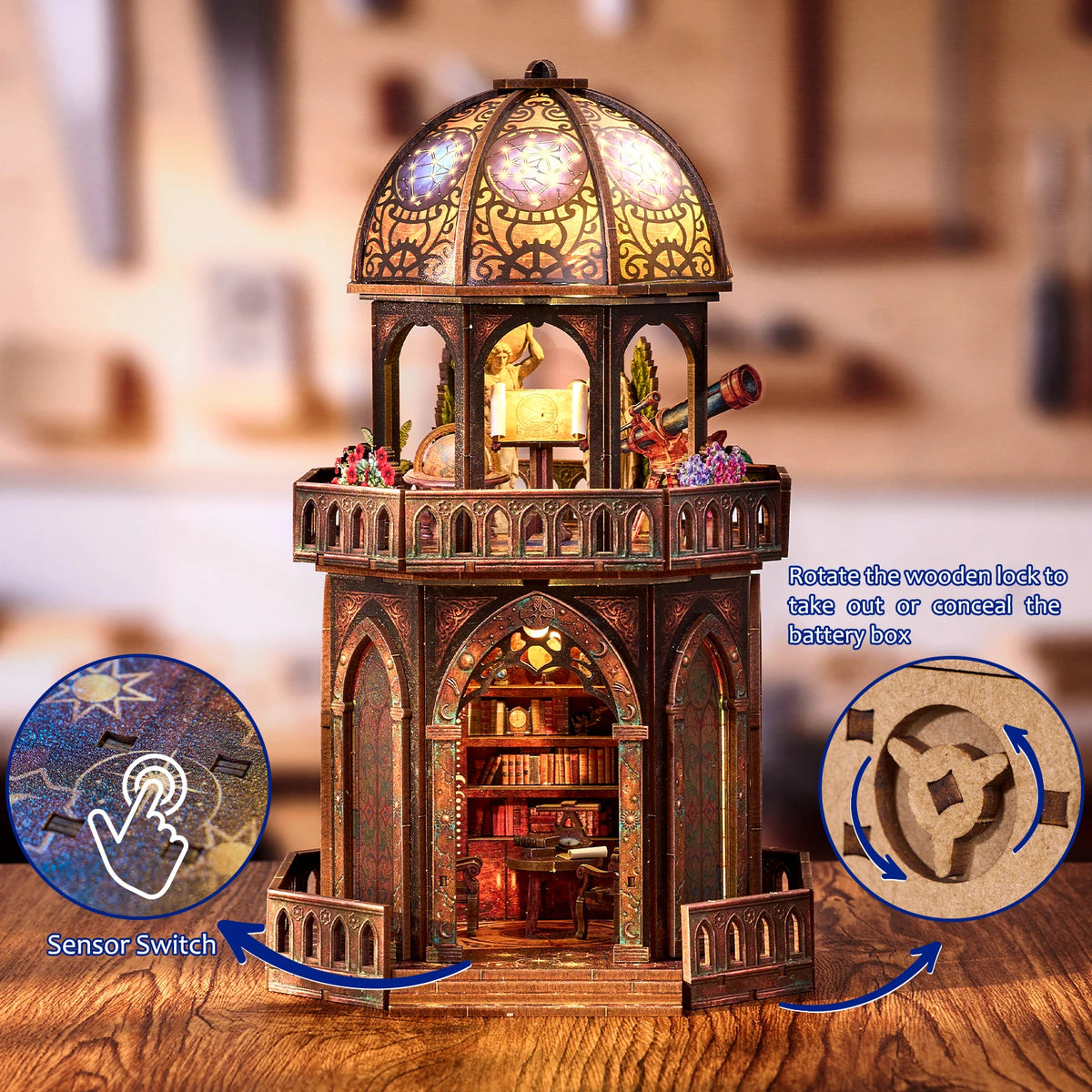 DIY Wooden Observatory Book Nook Kit for Bookshelf Decoration