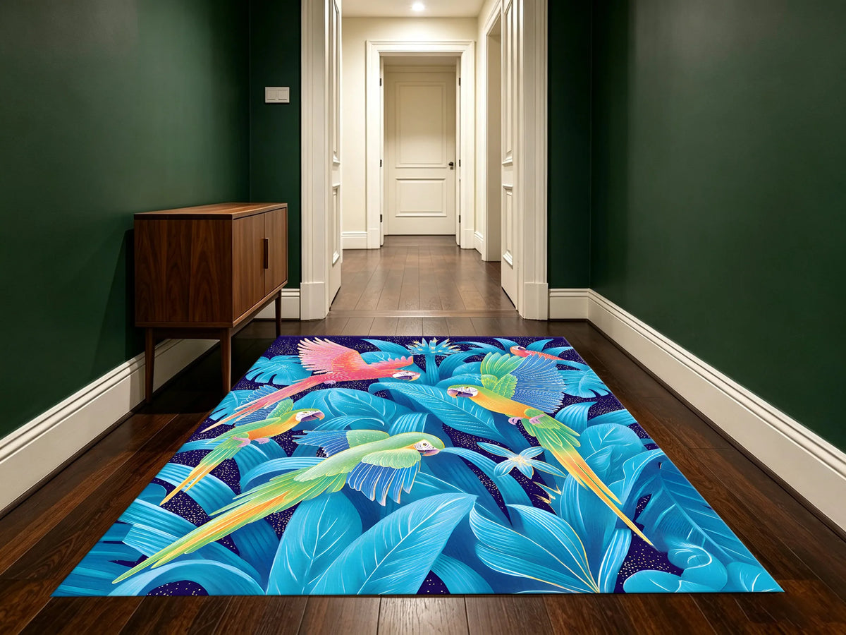 Large Area Rug Tropical Leaf Parrot Print Soft Velvet Smooth Living Room Bedroom Home Decor Area Rug