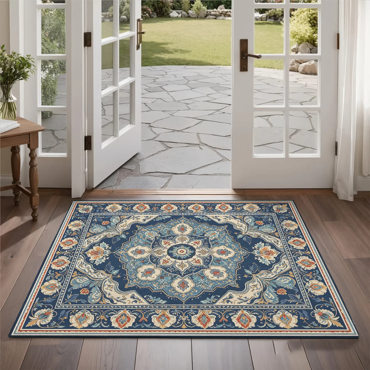Vintage Persian Floral Velvet Rug, Machine Washable Non Slip Carpet