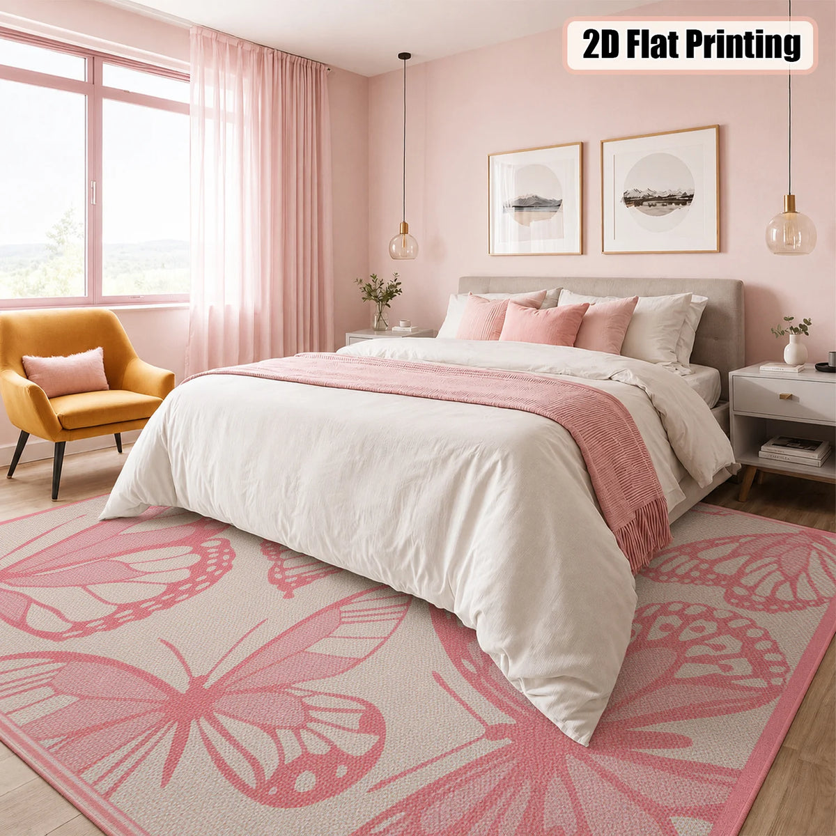 Soft Velvet Butterfly Rug With Non Slip Backing, Machine Washable