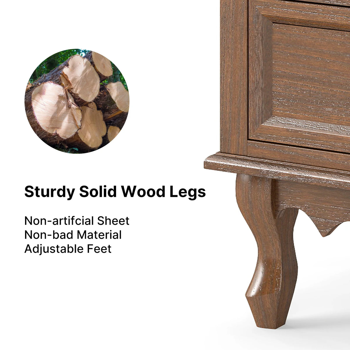 Solid Wood Nightstand, Fully Assembled Night Stand with 2 Drawer & Open Shelf Storage, Bedside Table with Charging Station, Mid-Century Modern End Table for Bedroom