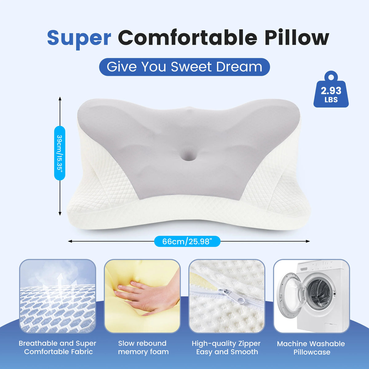 JHK Ergonomic Memory Foam Pillow With Cooling Case Cervical Support