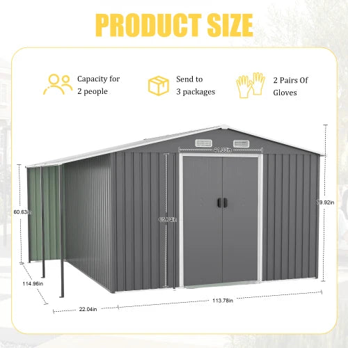 10x12 Ft Outdoor Storage Shed, Extra Large Metal Shed with Lockable Doors, Windows, Outside Steel Tiny House Ideal for Garden