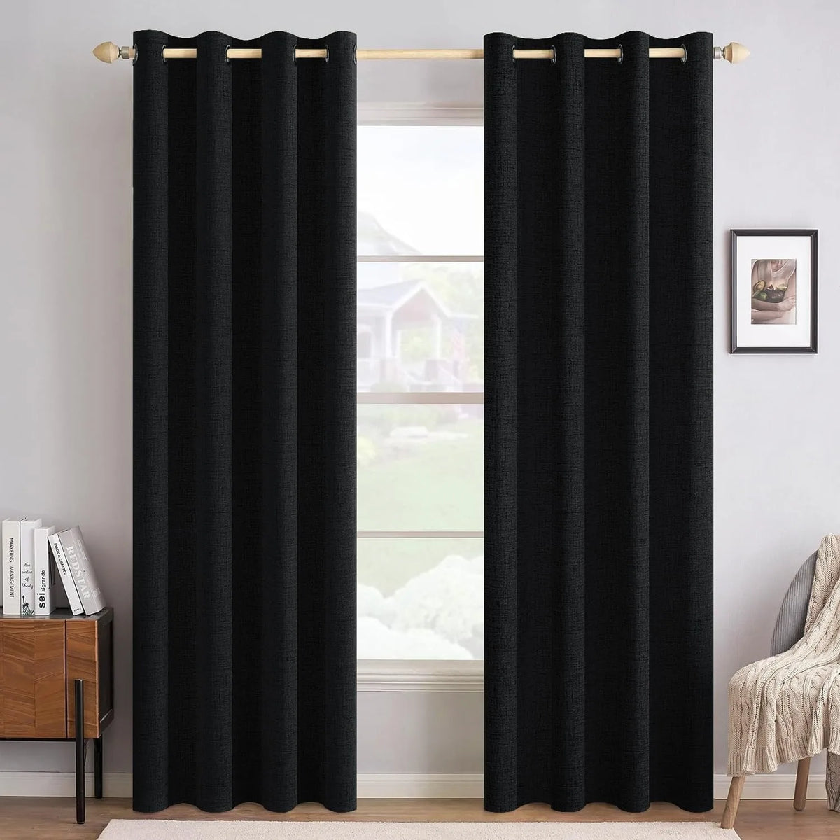 Linen Textured Full Light Blocking Thermal Insulated Grommet Curtains