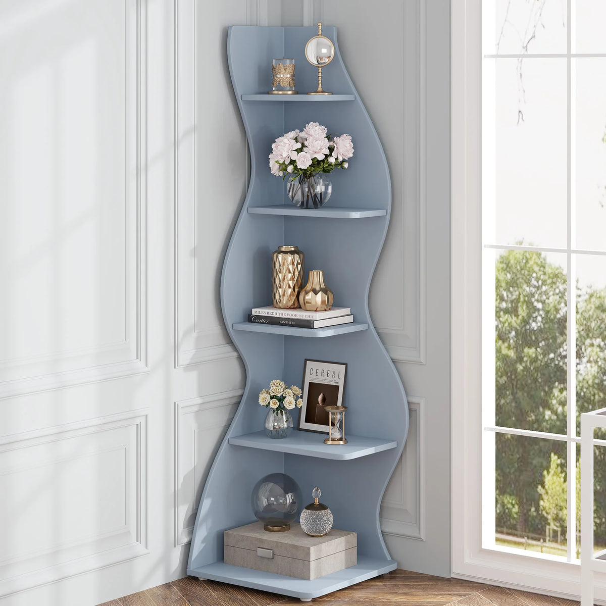 Tribesigns Modern Five Tier Corner Bookshelf Storage and Plant Stand