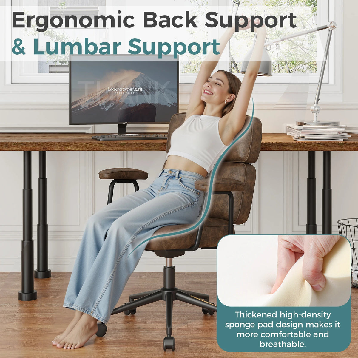 JHK Ergonomic PU Leather Office Chair With Lumbar Support