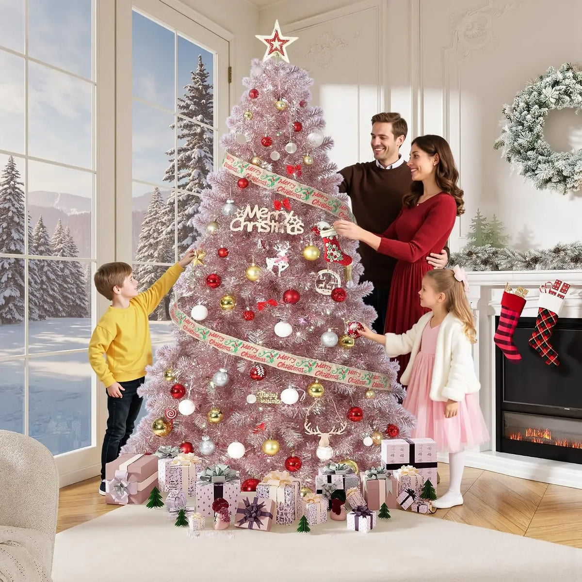 Garvee Prelit Artificial Christmas Tree With Warm White LED Lights