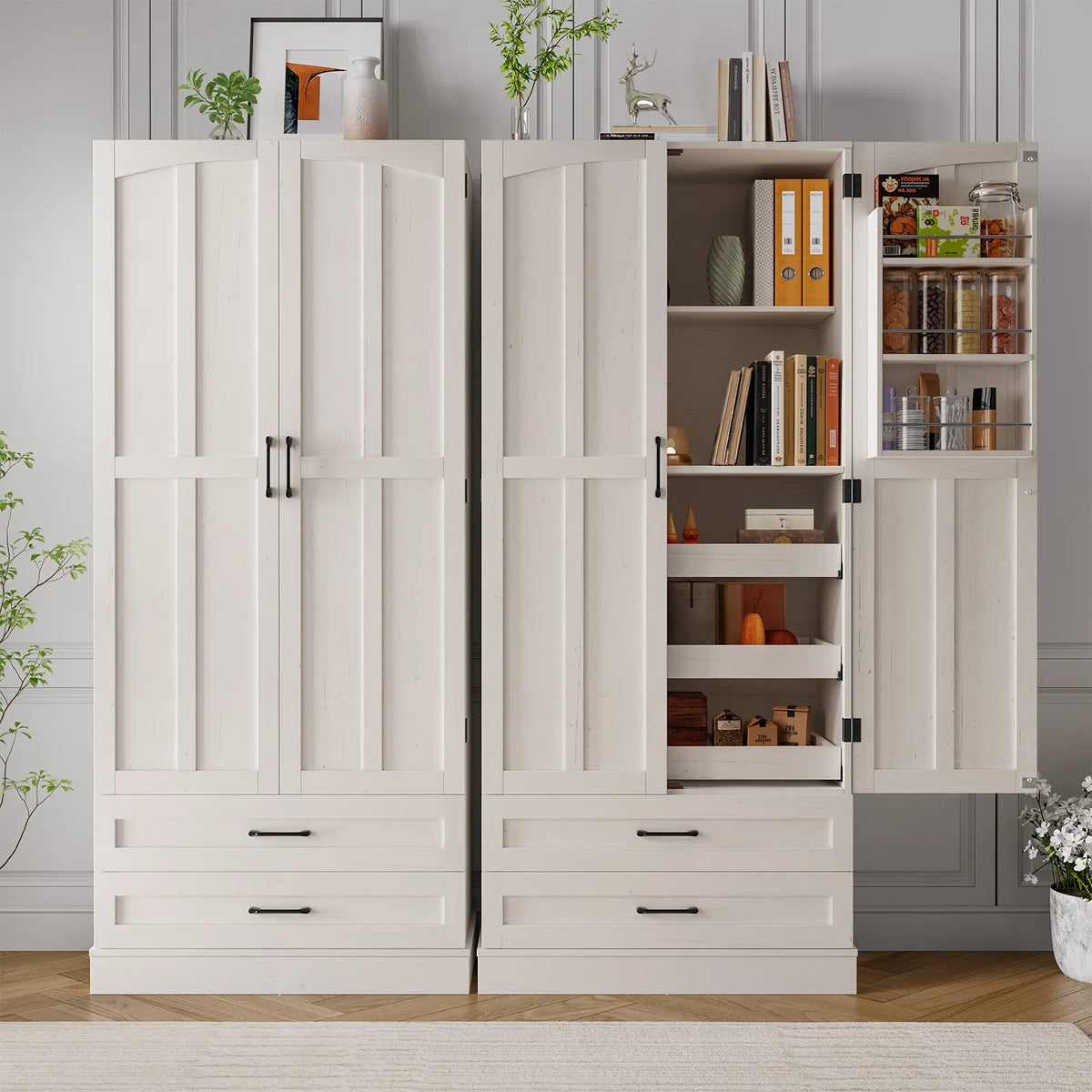 ONBRILL Six Door Farmhouse Kitchen Pantry Cabinet With Shelves