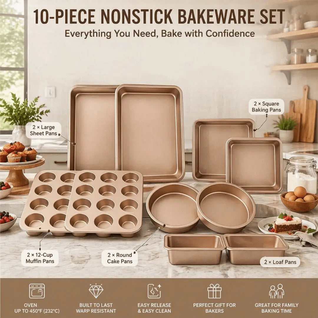 Carbon Steel Nonstick Bakeware Set with Cake Muffin Bread Pans