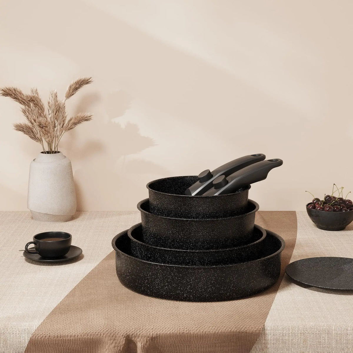 Ceramic Cookware Set With Detachable Handles Nonstick Induction Pots