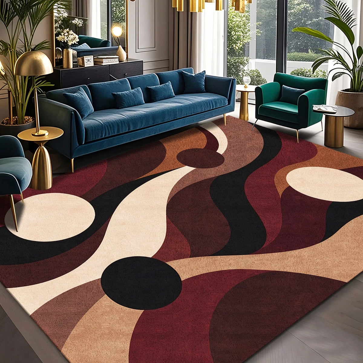 Modern Abstract Geometric Wave Area Rug for Living Room Decor