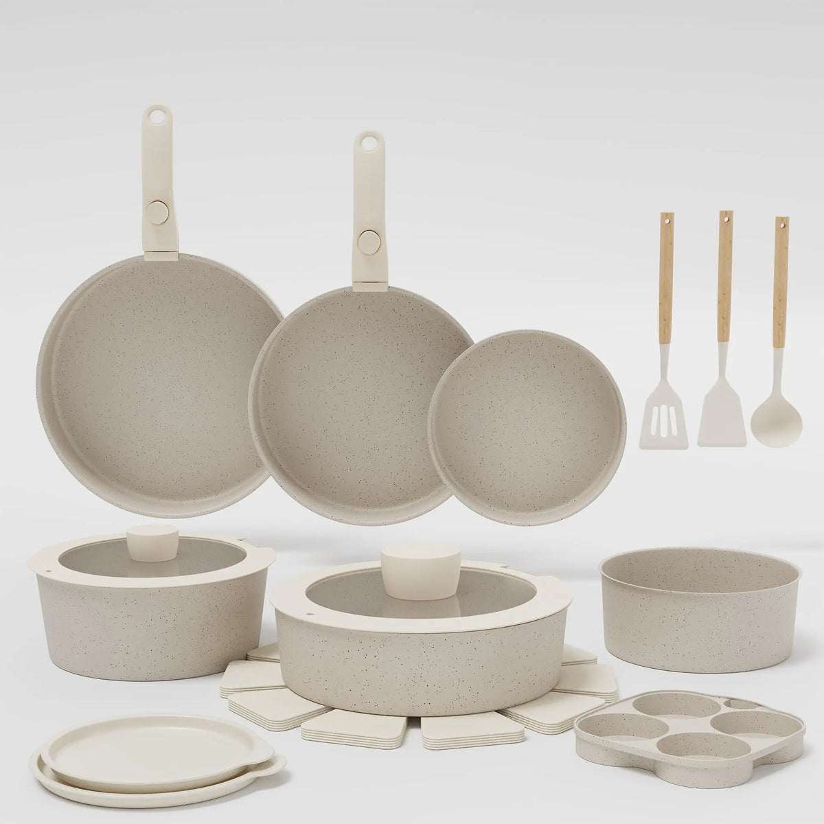 Ceramic Cookware Set With Detachable Handles Nonstick Induction Pots