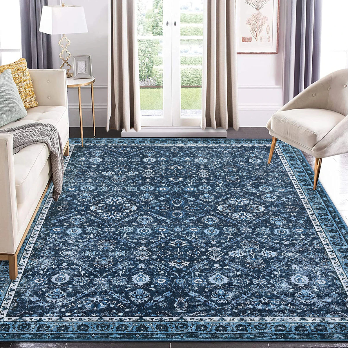 Machine Washable Moroccan Trellis Rug With Non Slip Water Resistance