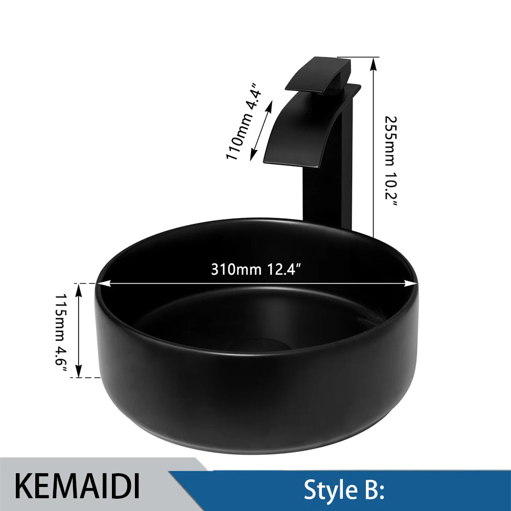 MEKKHALA Round Ceramic Above Counter Bathroom Sink With Faucet Set