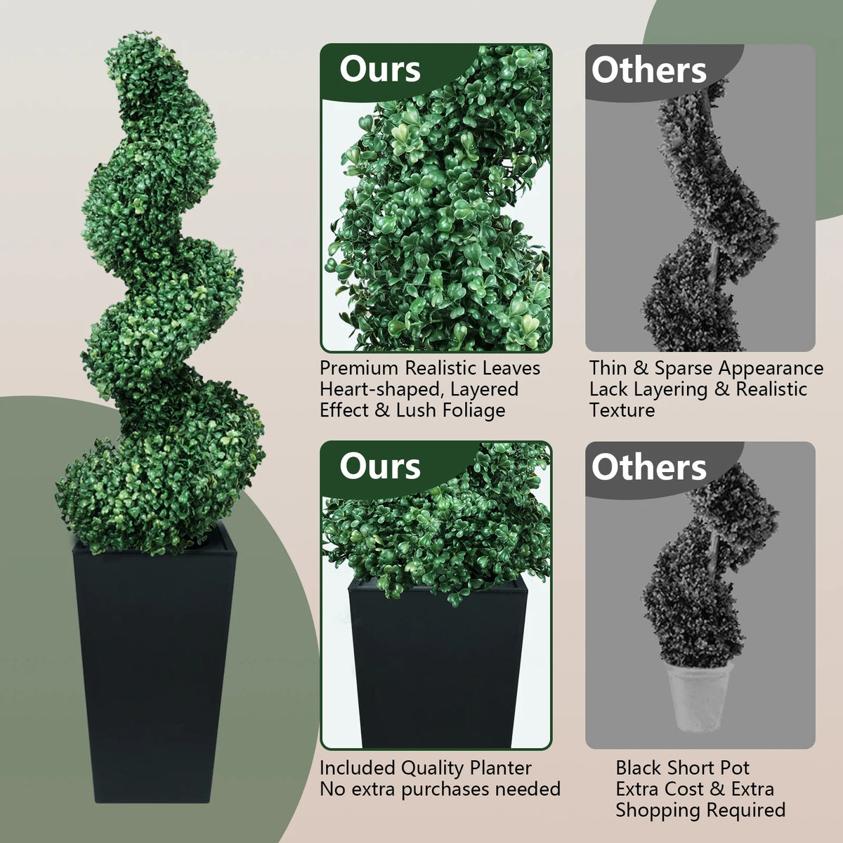 Olitree Artificial Boxwood Spiral Topiary Trees With Planters for Home