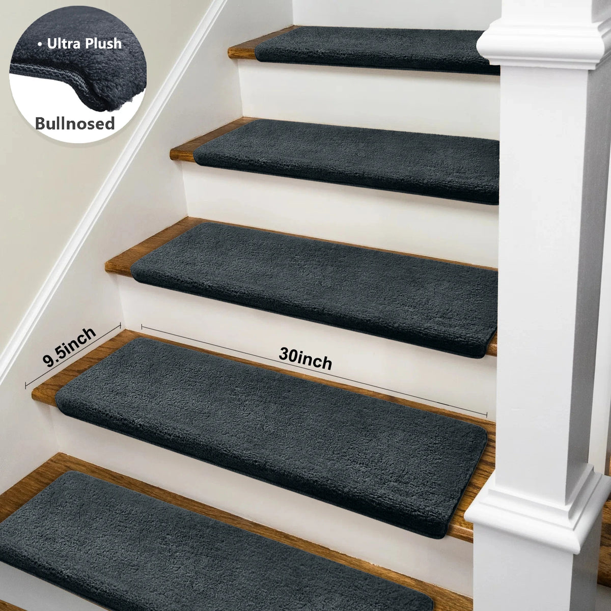 Bullnose Non Slip Stair Treads Washable Self Adhesive Carpet Mats