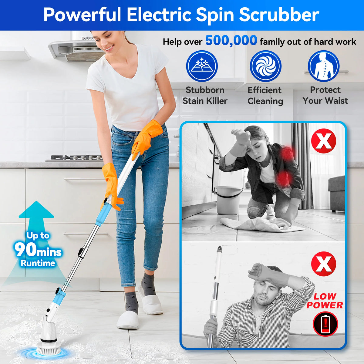 INSE Cordless Electric Spin Scrubber With Replaceable Brush Heads