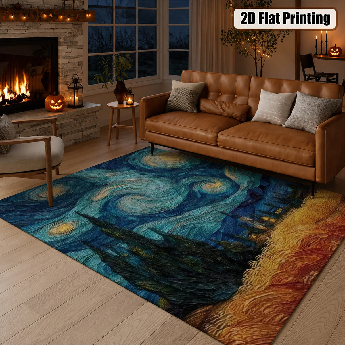 Van Gogh Starry Night Art Print Washable Non Slip Area Rug