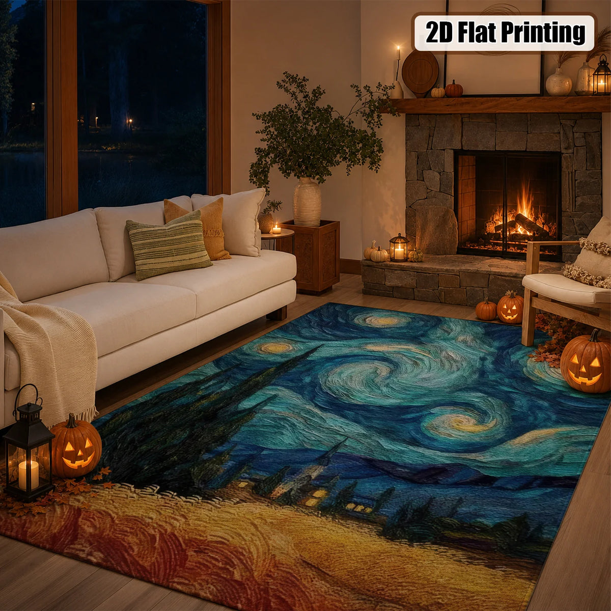Van Gogh Starry Night Art Print Washable Non Slip Area Rug