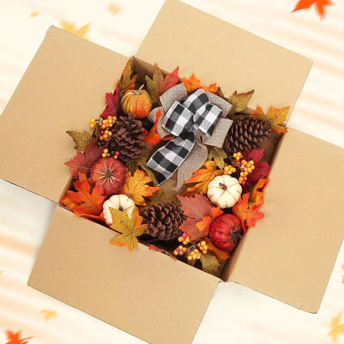 Garvee Autumn Pumpkin Wreath With Harvest Foliage For Door Decor