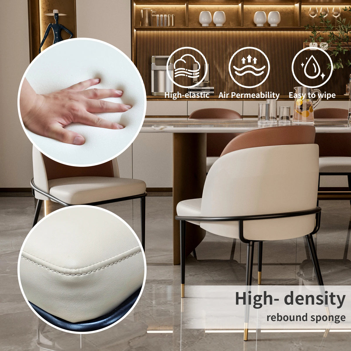 Modern Faux Leather Upholstered Dining Chairs With Padded Backrests