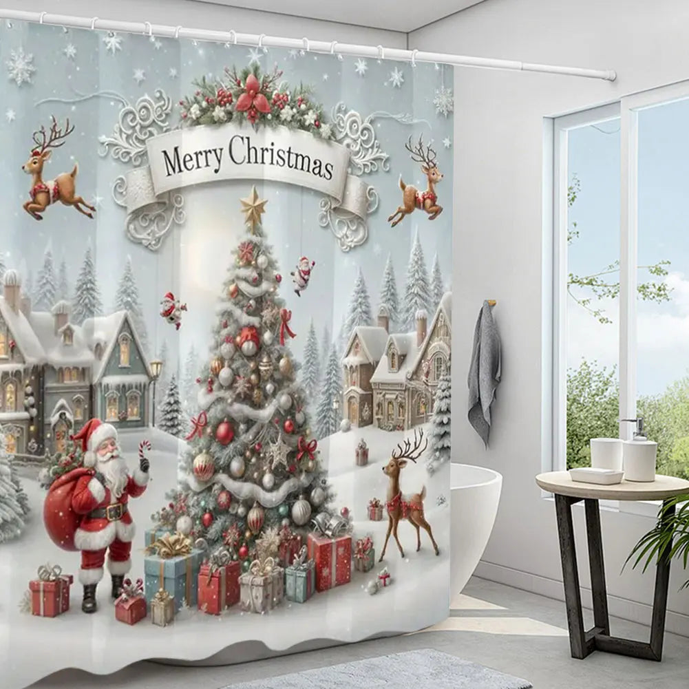 Shunmaii Christmas Santa Claus Polyester Shower Curtain Bathroom Decor