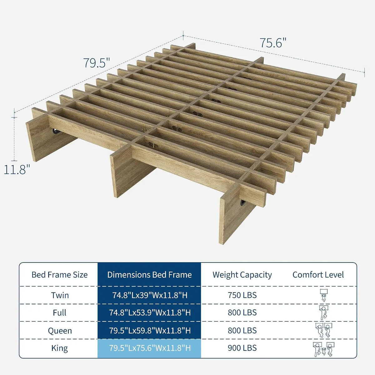 HiMISS Wood Platform Bed Frame Without Headboard Box Spring Free