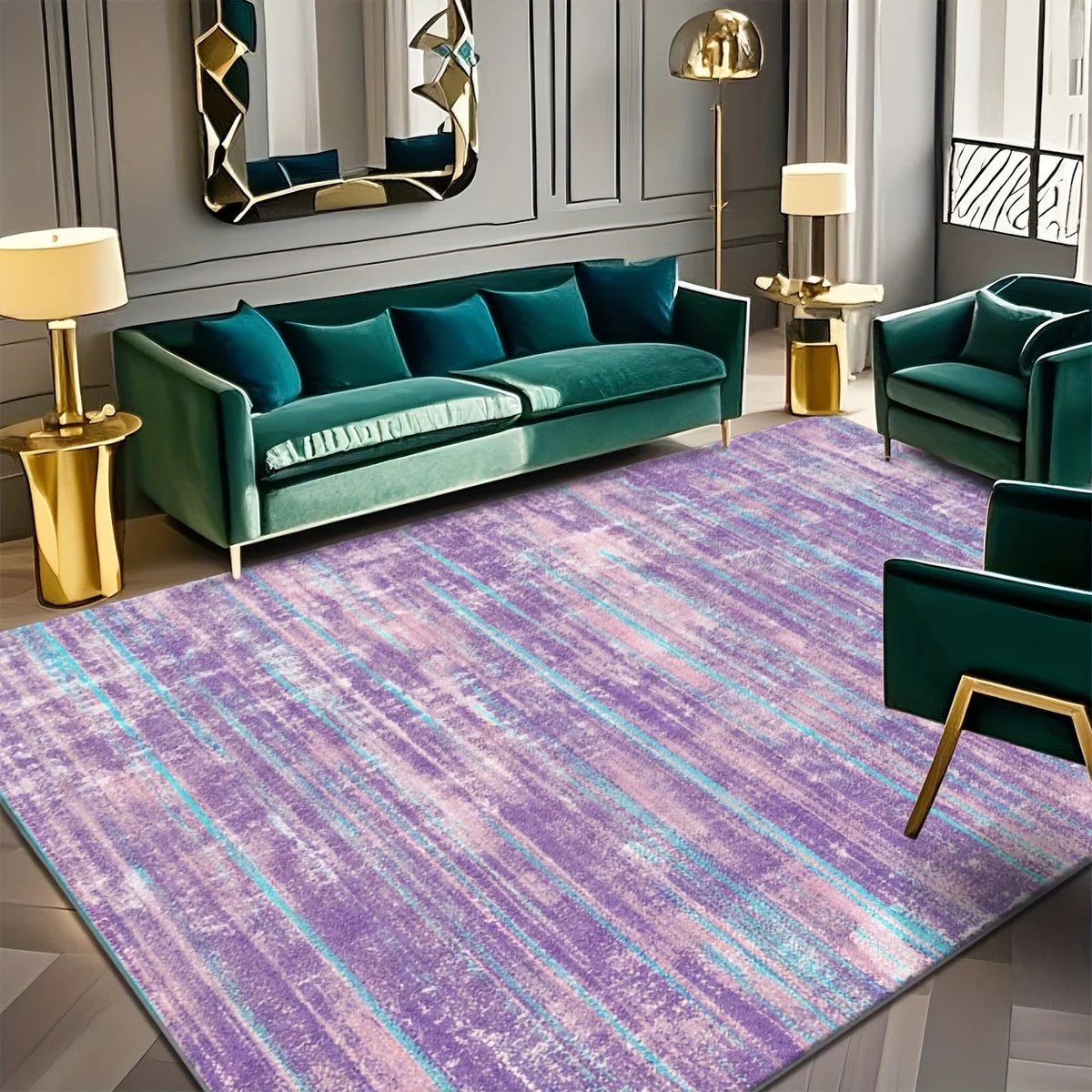 Classic Striped Polyester Area Rug With Non Slip Rubber Backing