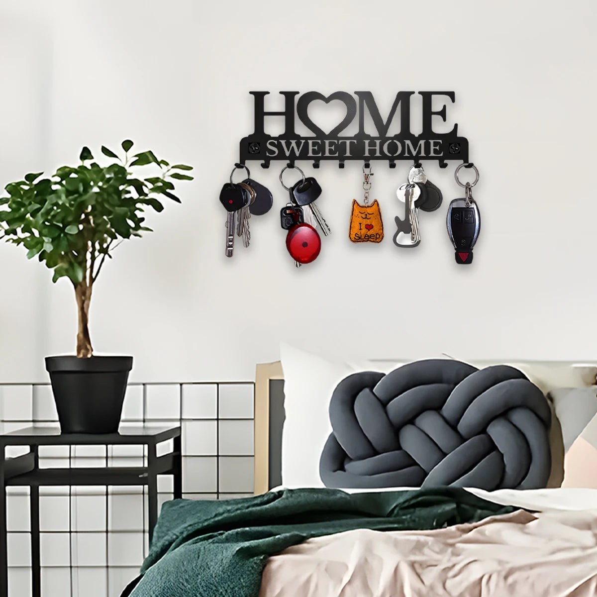Wall Mounted Stainless Steel Key Holder Rack With Multiple Hooks