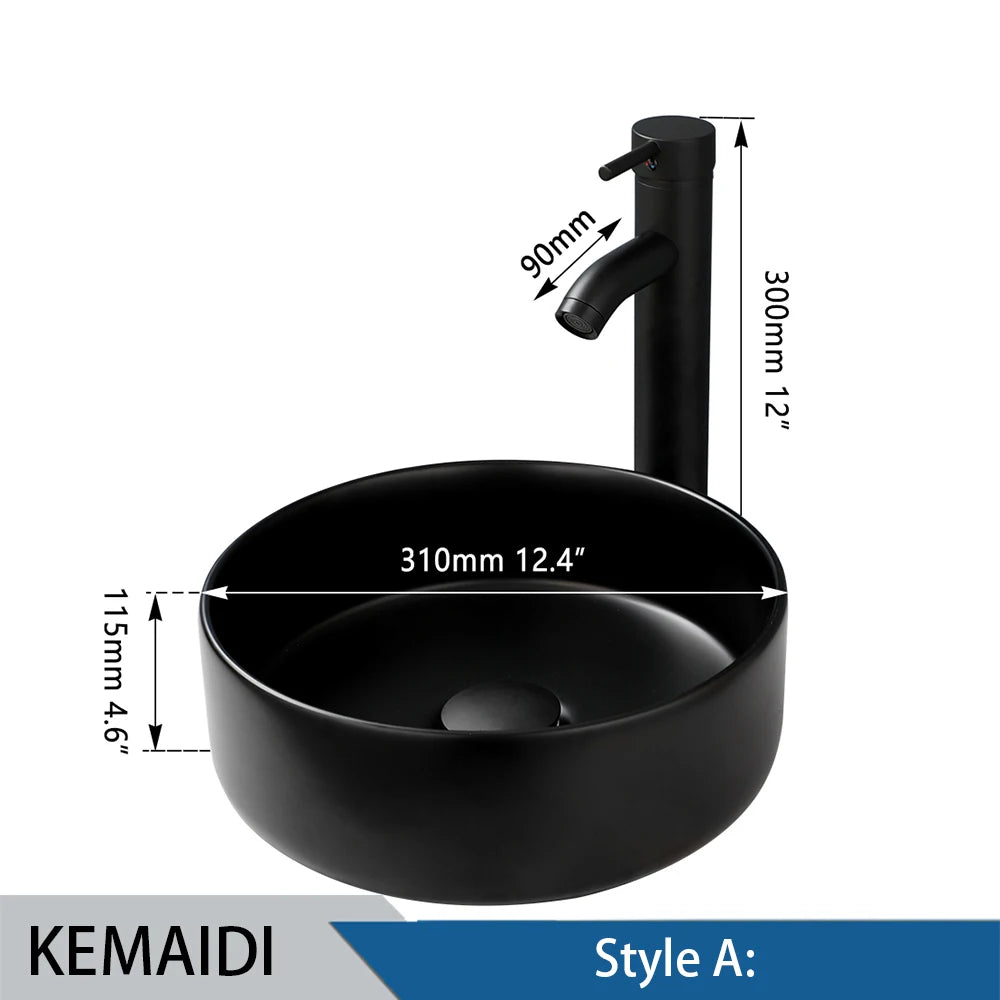 MEKKHALA Round Ceramic Above Counter Bathroom Sink With Faucet Set