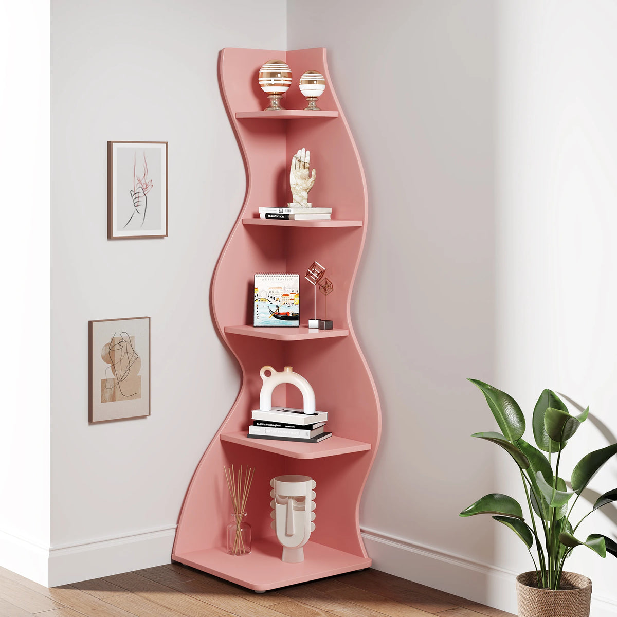 Tribesigns Modern Five Tier Corner Bookshelf Storage and Plant Stand