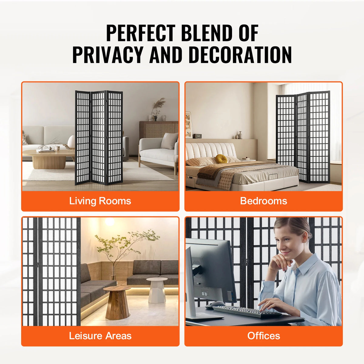 SucceBuy Wooden Folding Privacy Screen Room Divider for Home Office