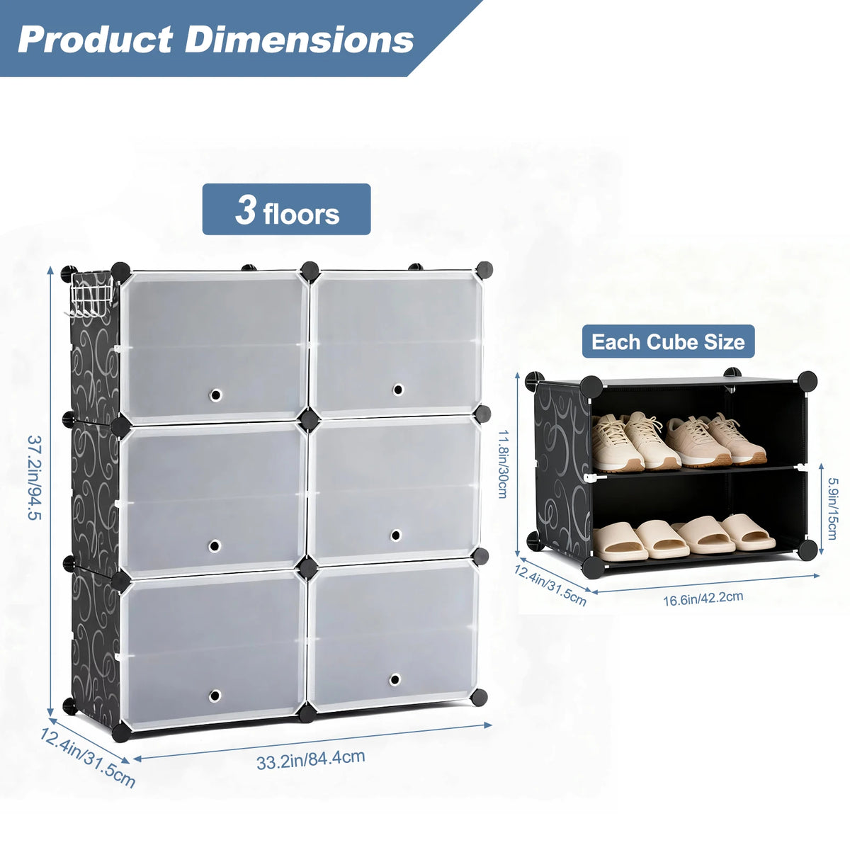 JHK Stackable Shoe Storage Cabinet With Door And Shelves