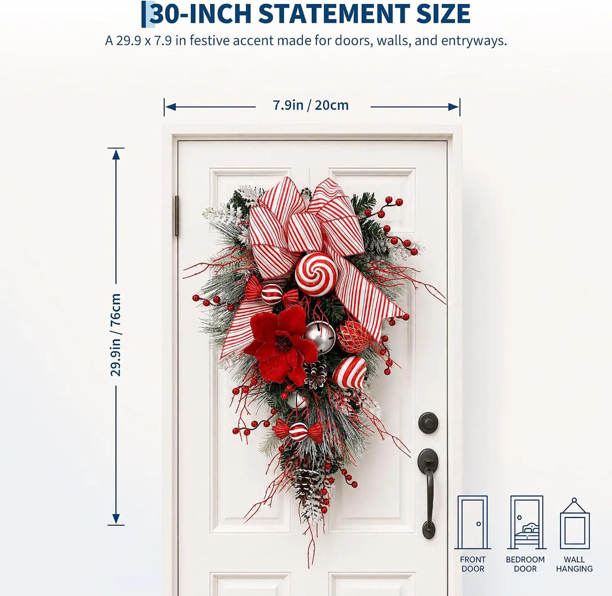 Garvee Artificial Christmas Door Swag With Faux Pine Holiday Greenery
