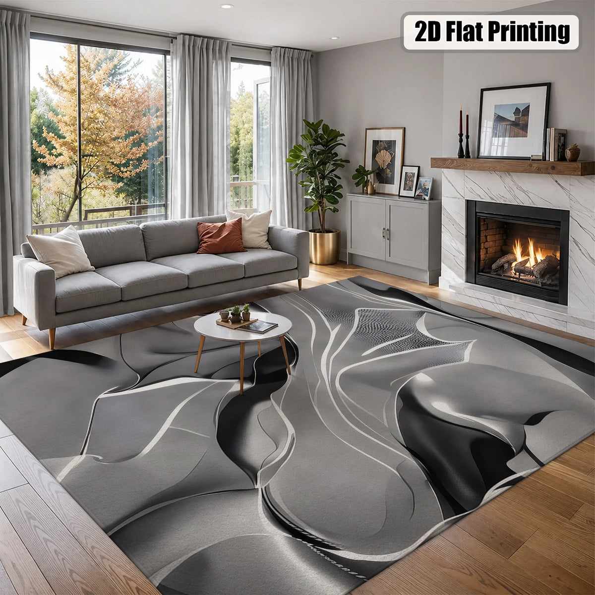 Washable Abstract Area Rug With Velvet Non Slip Backing