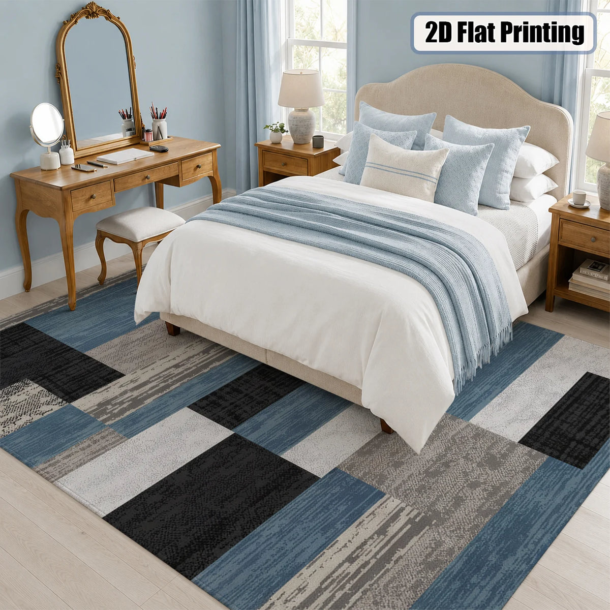 Washable Velvet Low Pile Area Rug With Non Slip Backing